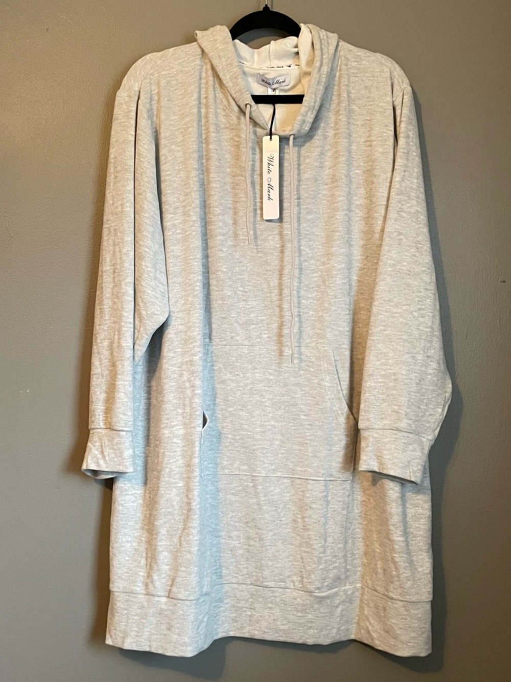 NWT White Mark Sz 3X Womens SOFT Heather Grey Long Sleeve Hoodie Dress Ret $59!